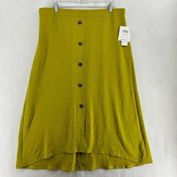 89th & Madison Skirt Women's S Yellow Fern Green A-Line Button Midi Skirt NWTs - Picture 1 of 8